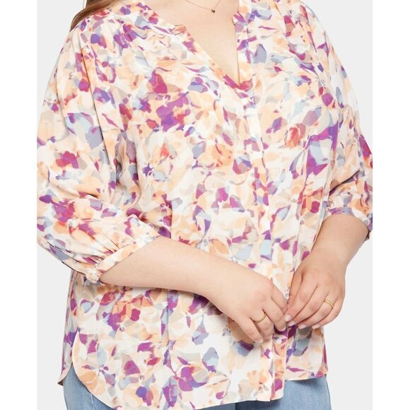 NYDJ Floral Pintuck Fallen Leaf 3/4-Sleeve Hidden Button Front Blouse Sz 2X NWT - Picture 2 of 3